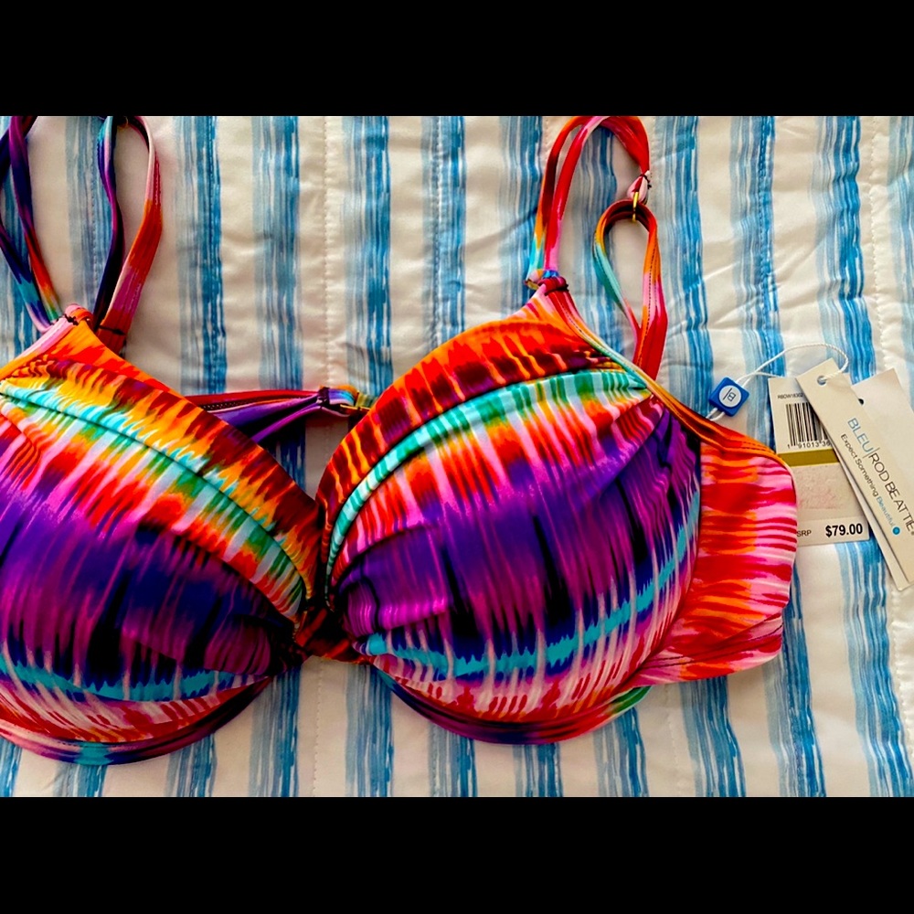 Rod Beattie Bleu Bikini underwire top size 14, Sarong Hipster Bottom size 14 NWT